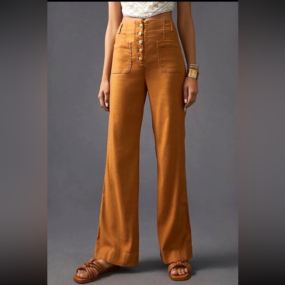 NWT Mauve by Anthropologie Wide Leg Utility Linen High Rise Trouser